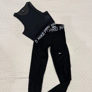 Nike Pro Small Mid-Rise Training Legging Dri-FIT Cropped Mesh Tank Top Yoga